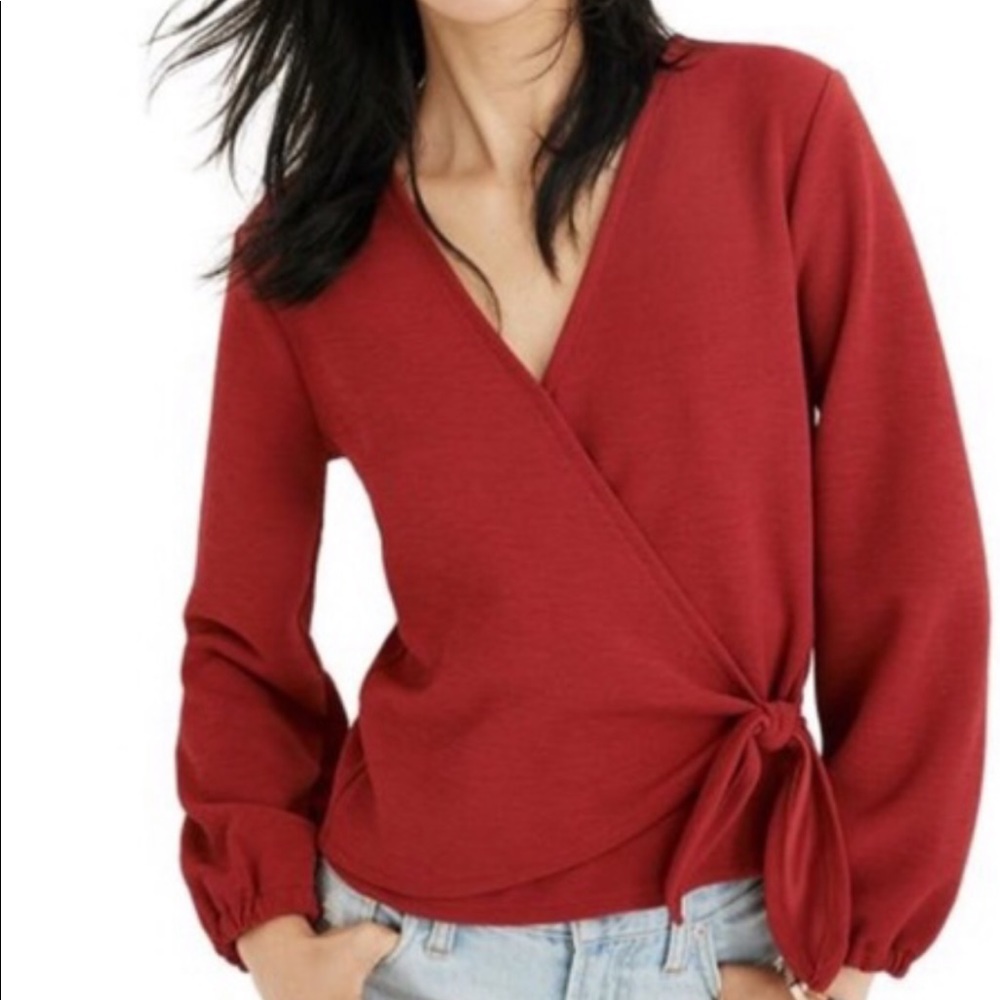 Madewell Texture &Thread Wrap Top Red XXS
